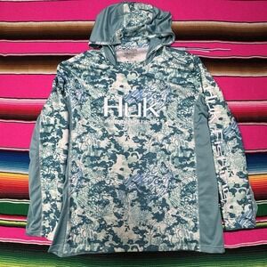 Huk Fishing Icon X Tide Change Hoodie Men's L Blue‎ Performance Fabrics UPF